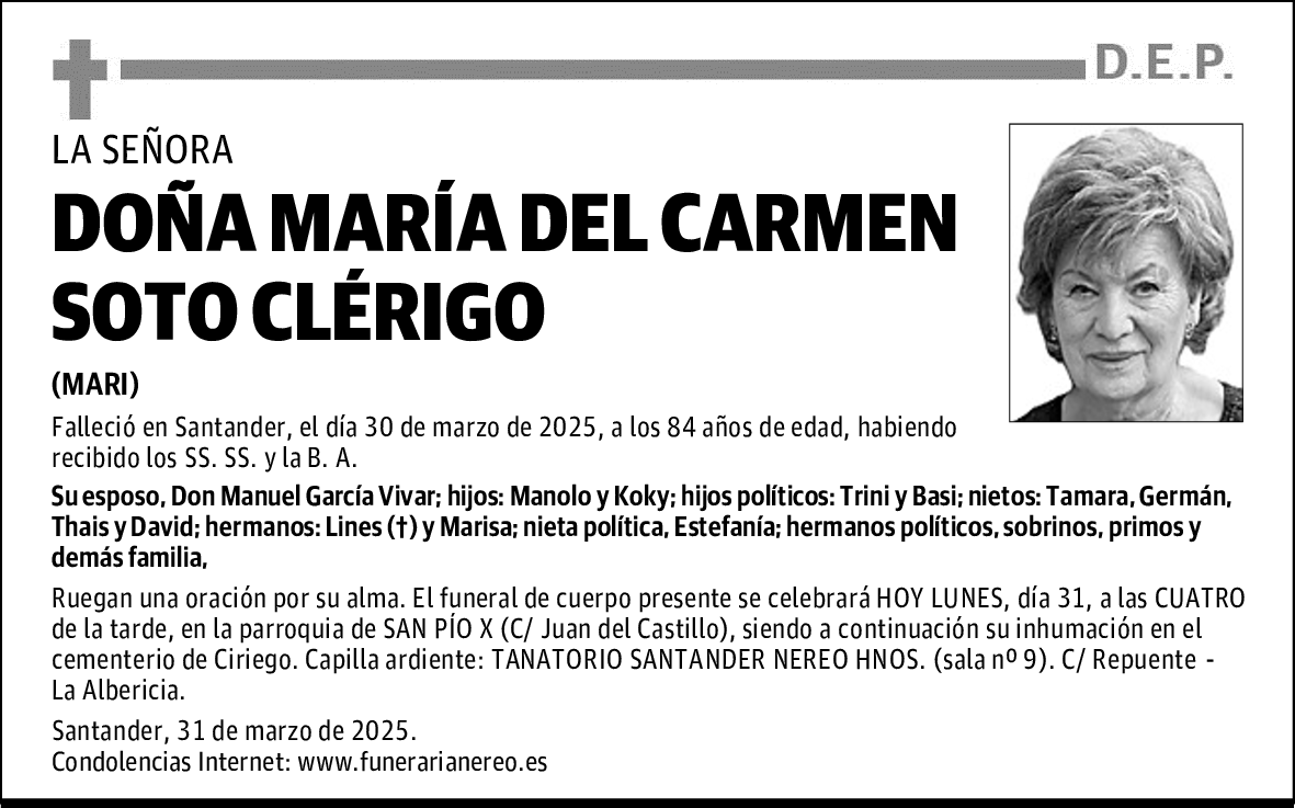 DOÑA MARÍA DEL CARMEN SOTO CLÉRIGO