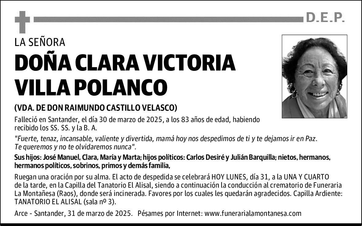 DOÑA CLARA VICTORIA VILLA POLANCO