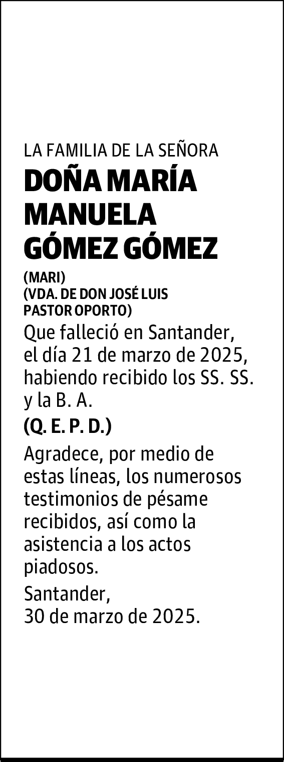 DOÑA MARÍA MANUELA GÓMEZ GÓMEZ