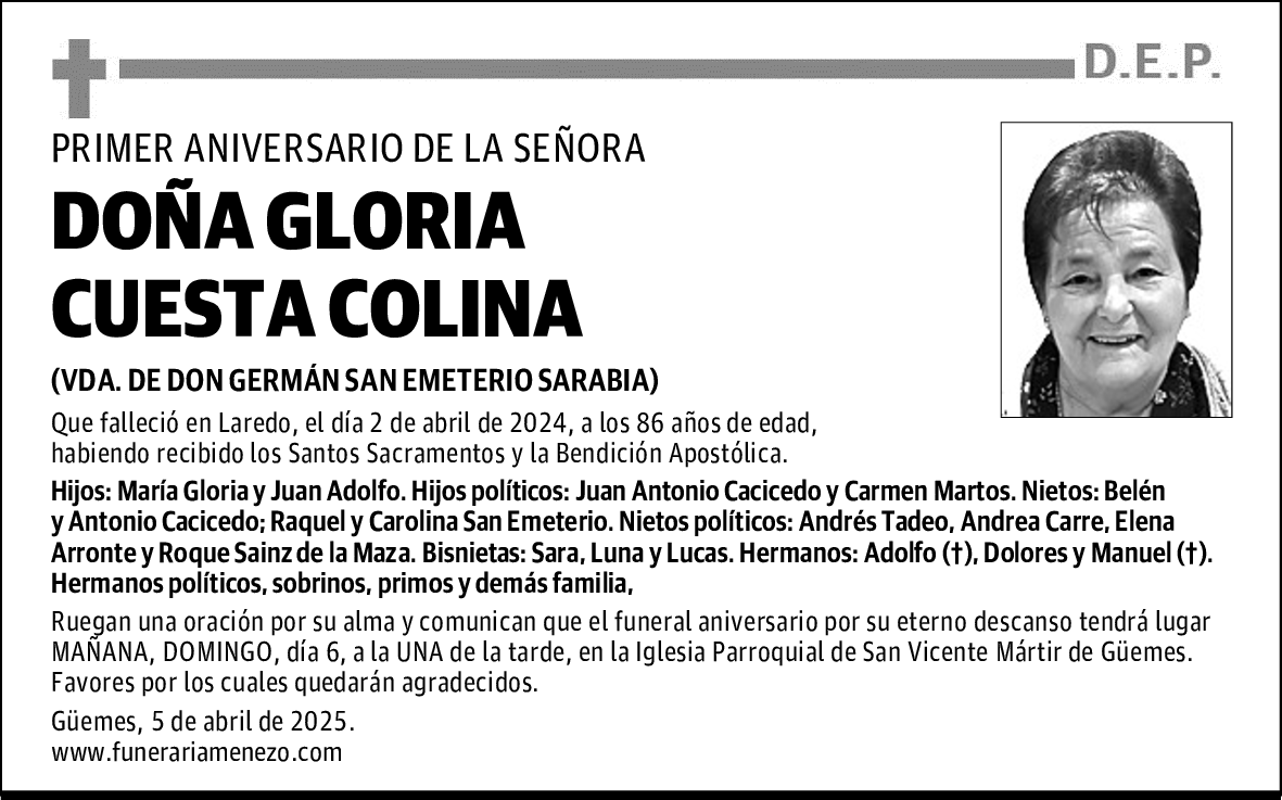 DOÑA GLORIA CUESTA COLINA