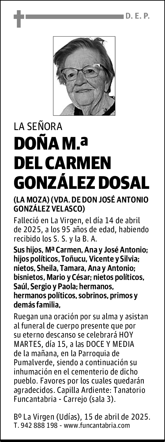 DOÑA M.ª DEL CARMEN GONZÁLEZ DOSAL