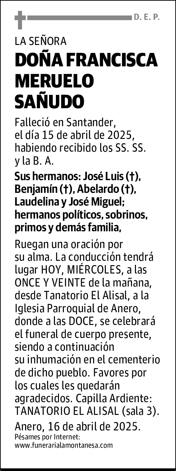 DOÑA FRANCISCA MERUELO SAÑUDO