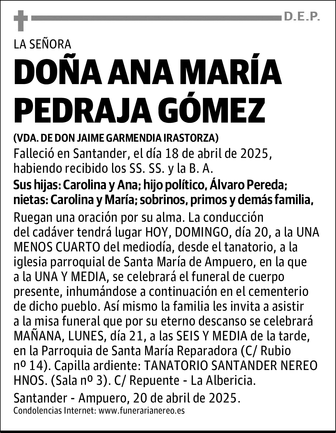DOÑA ANA MARÍA PEDRAJA GÓMEZ