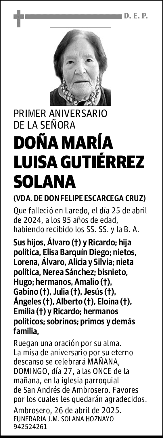 DOÑA MARÍA LUISA GUTIÉRREZ SOLANA