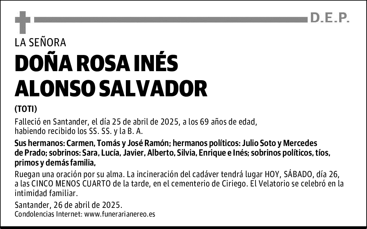 DOÑA ROSA INÉS ALONSO SALVADOR