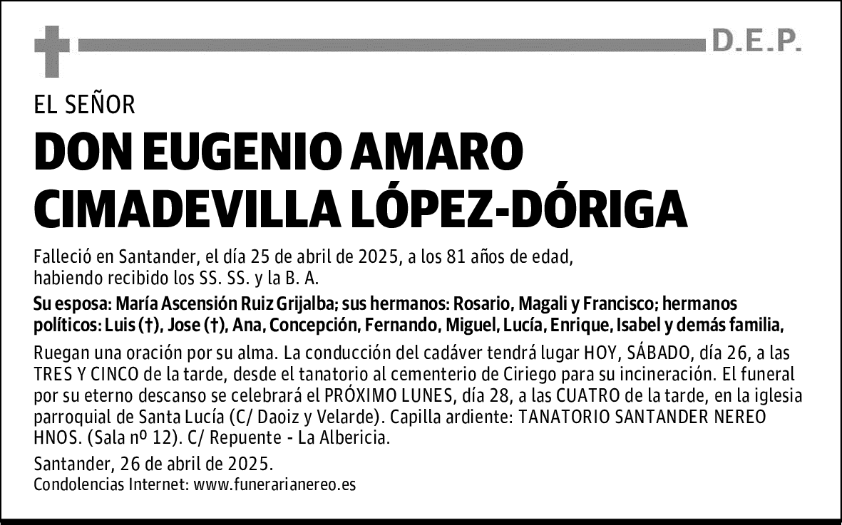 DON EUGENIO AMARO CIMADEVILLA LÓPEZ-DÓRIGA