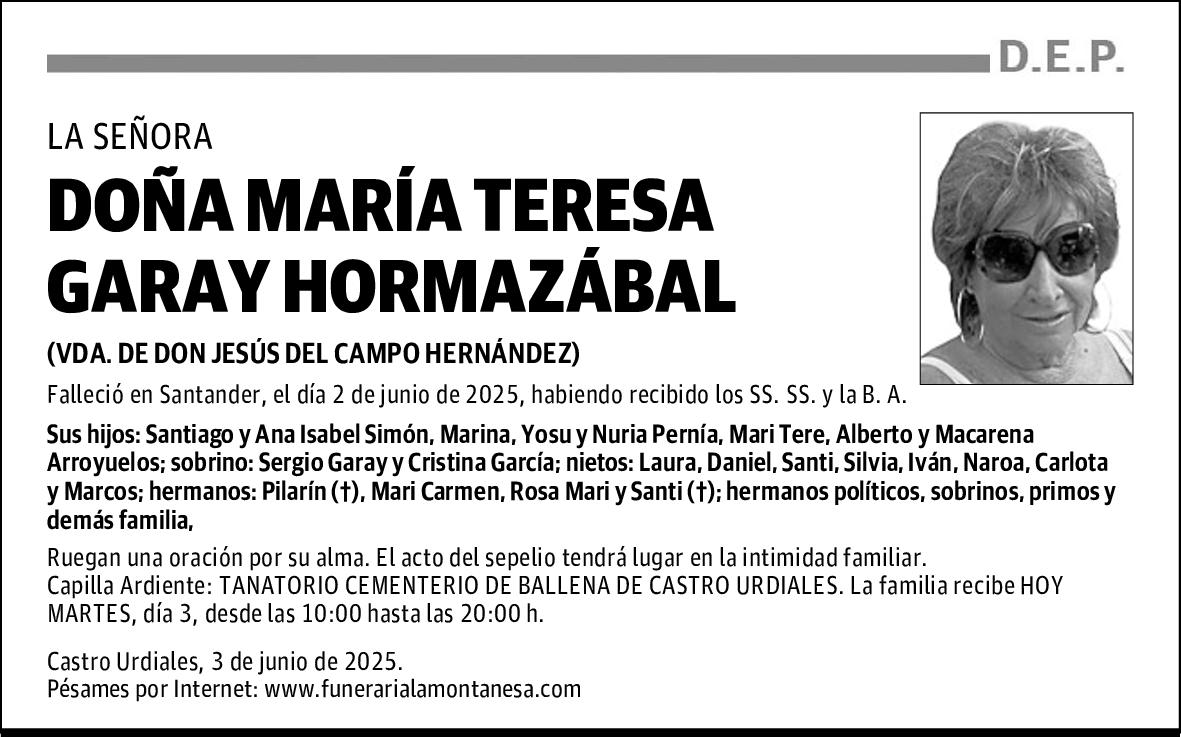 DOÑA MARÍA TERESA GARAY HORMAZÁBAL