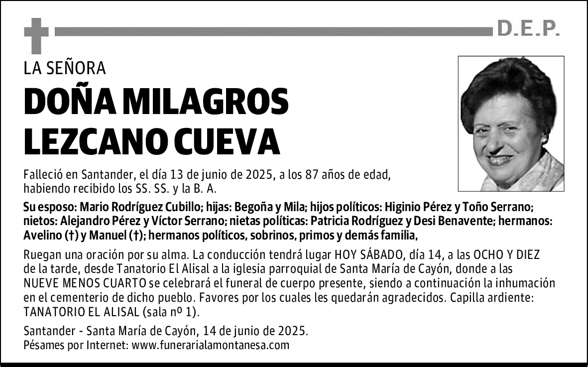 DOÑA MILAGROS LEZCANO CUEVA