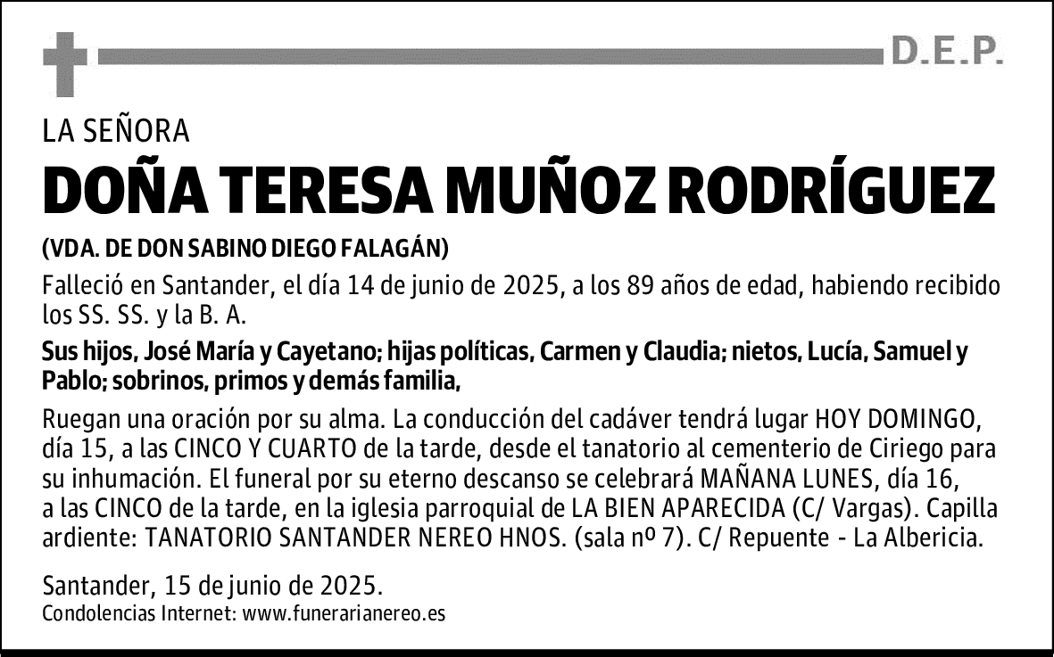 DOÑA TERESA MUÑOZ RODRÍGUEZ
