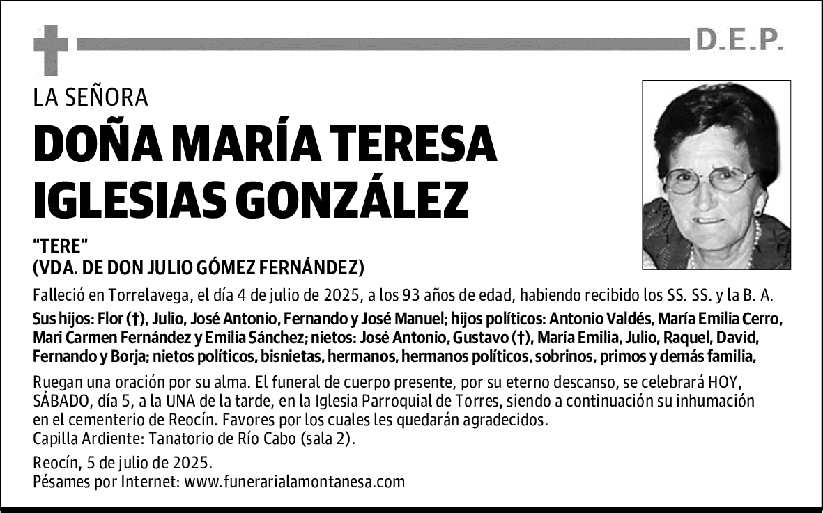 DOÑA MARÍA TERESA IGLESIAS GONZÁLEZ