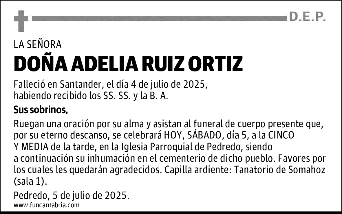 DOÑA ADELIA RUIZ ORTIZ