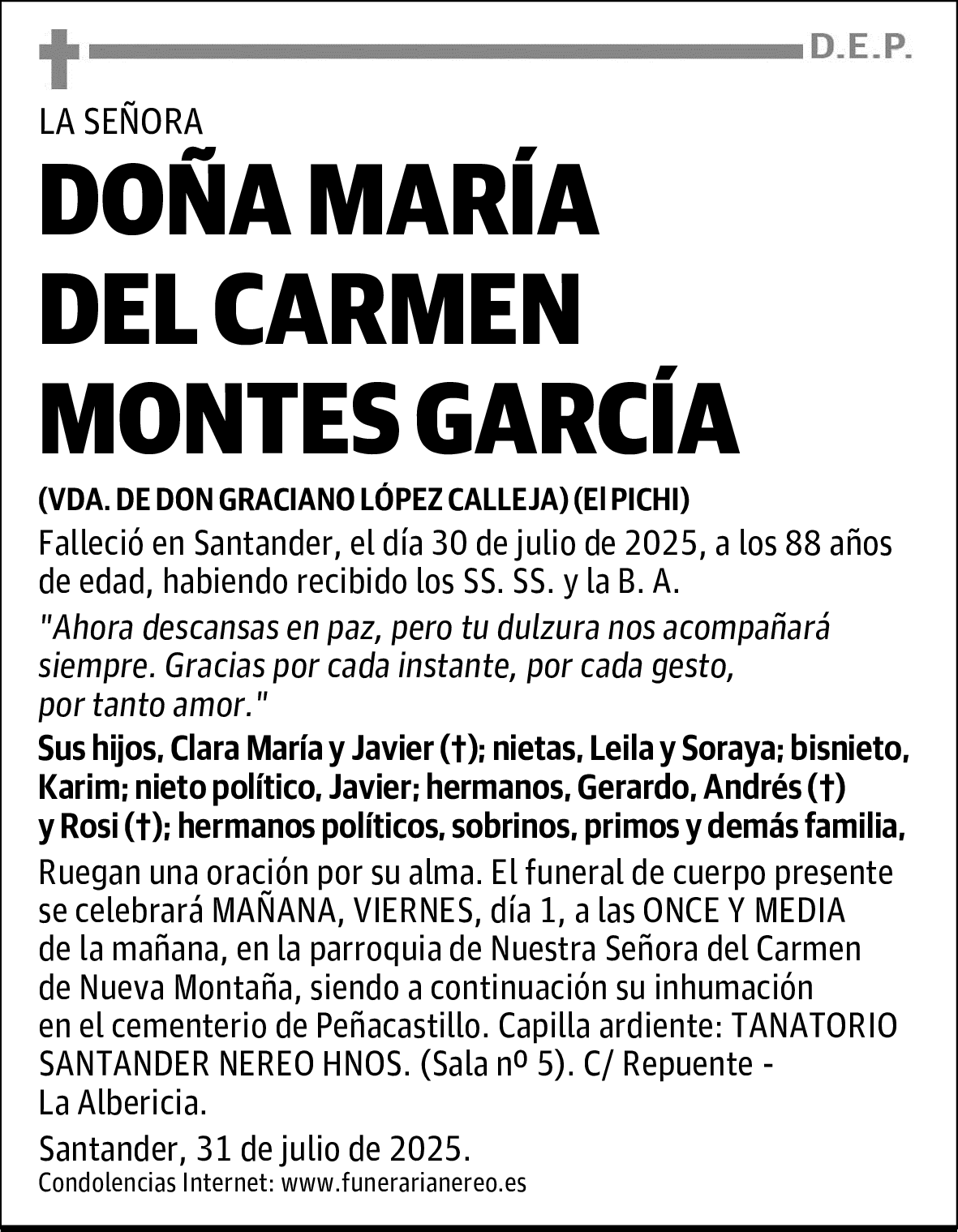 DOÑA MARÍA DEL CARMEN MONTES GARCÍA