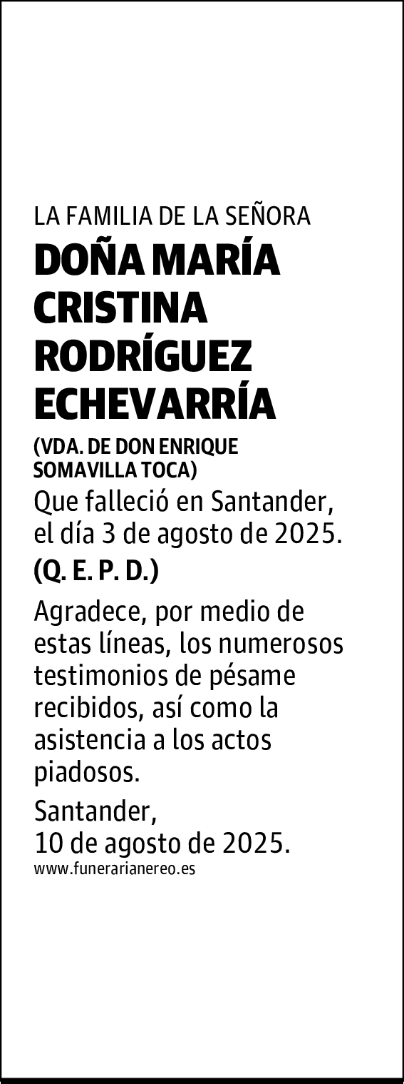 DOÑA MARÍA CRISTINA RODRÍGUEZ ECHEVARRÍA