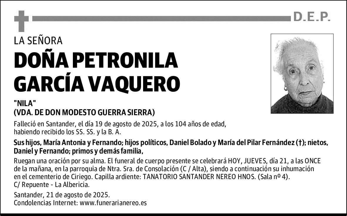 DOÑA PETRONILA GARCÍA VAQUERO