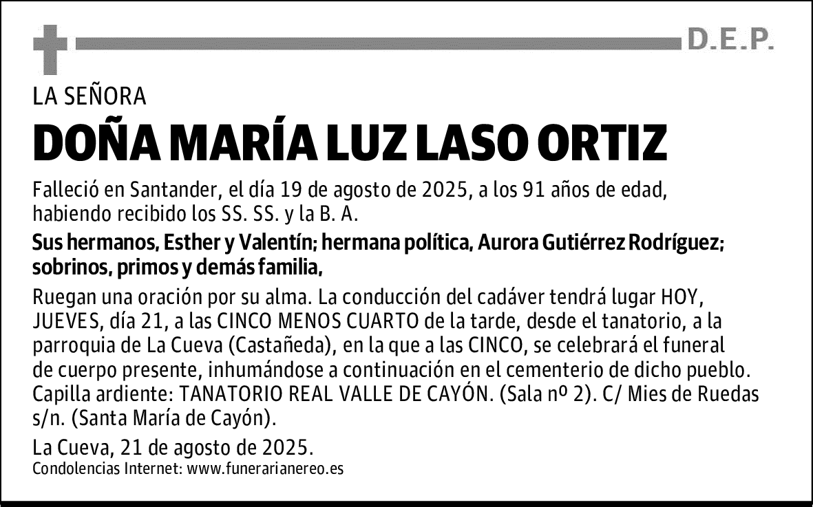 DOÑA MARÍA LUZ LASO ORTIZ
