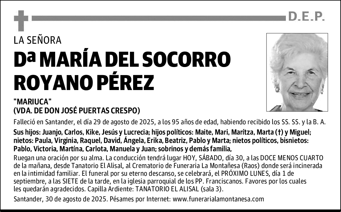 DOÑA MARÍA DEL SOCORRO ROYANO PÉREZ