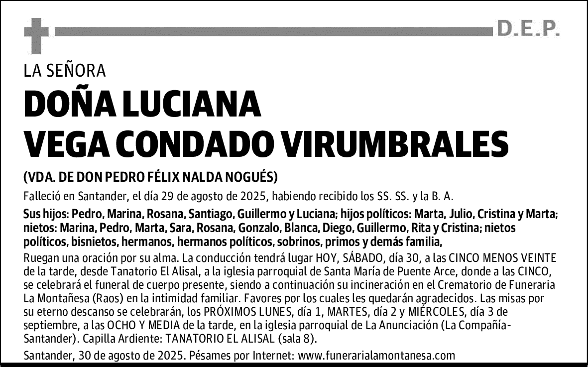 DOÑA LUCIANA VEGA CONDADO VIRUMBRALES