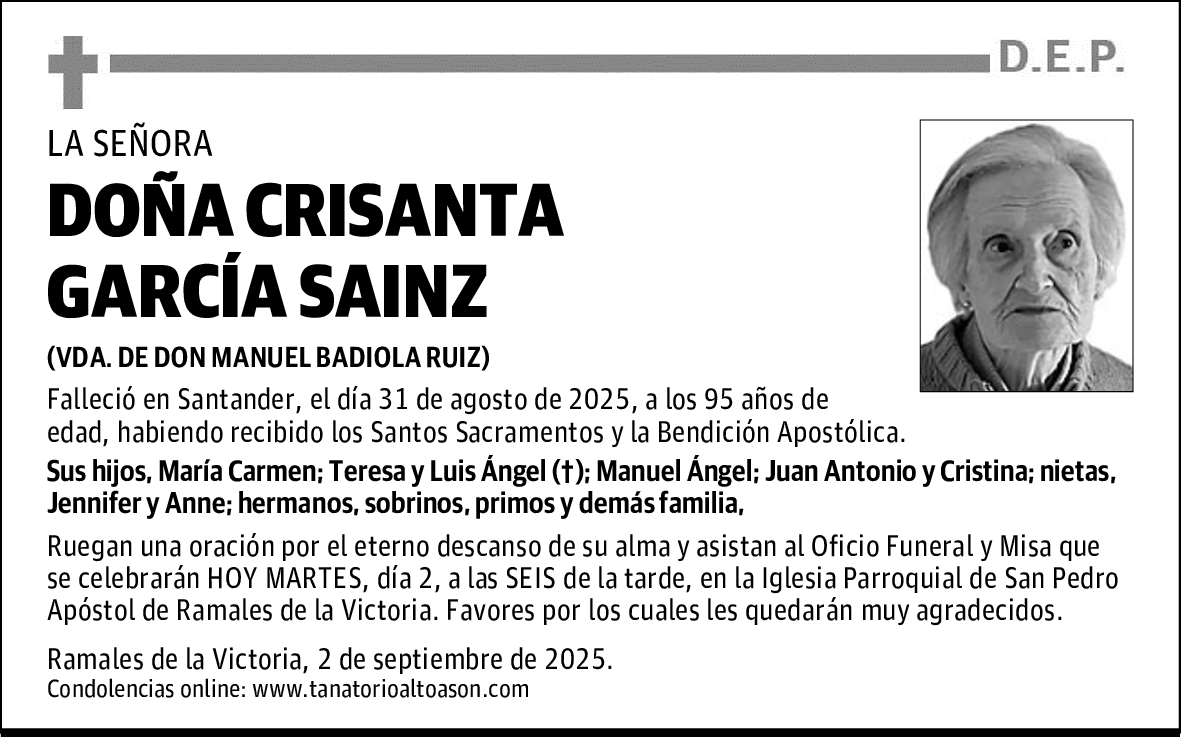 DOÑA CRISANTA GARCÍA SAINZ