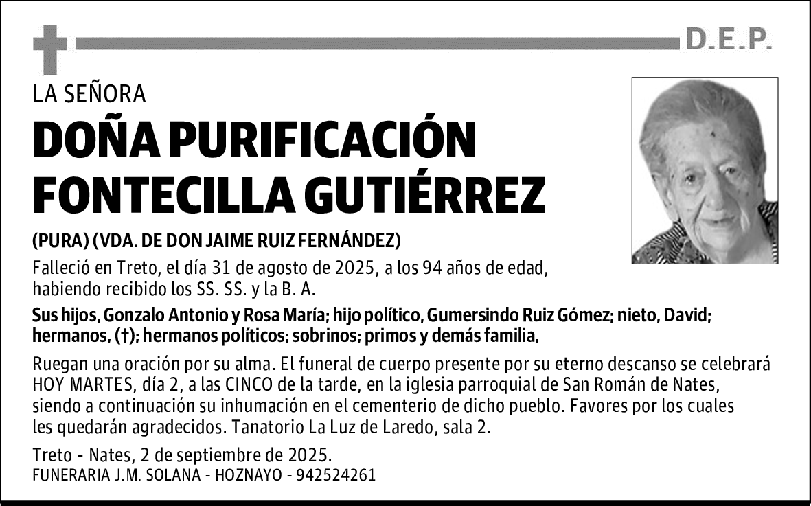 DOÑA PURIFICACIÓN FONTECILLA GUTIÉRREZ