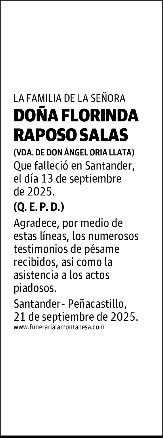 DOÑA FLORINDA RAPOSO SALAS