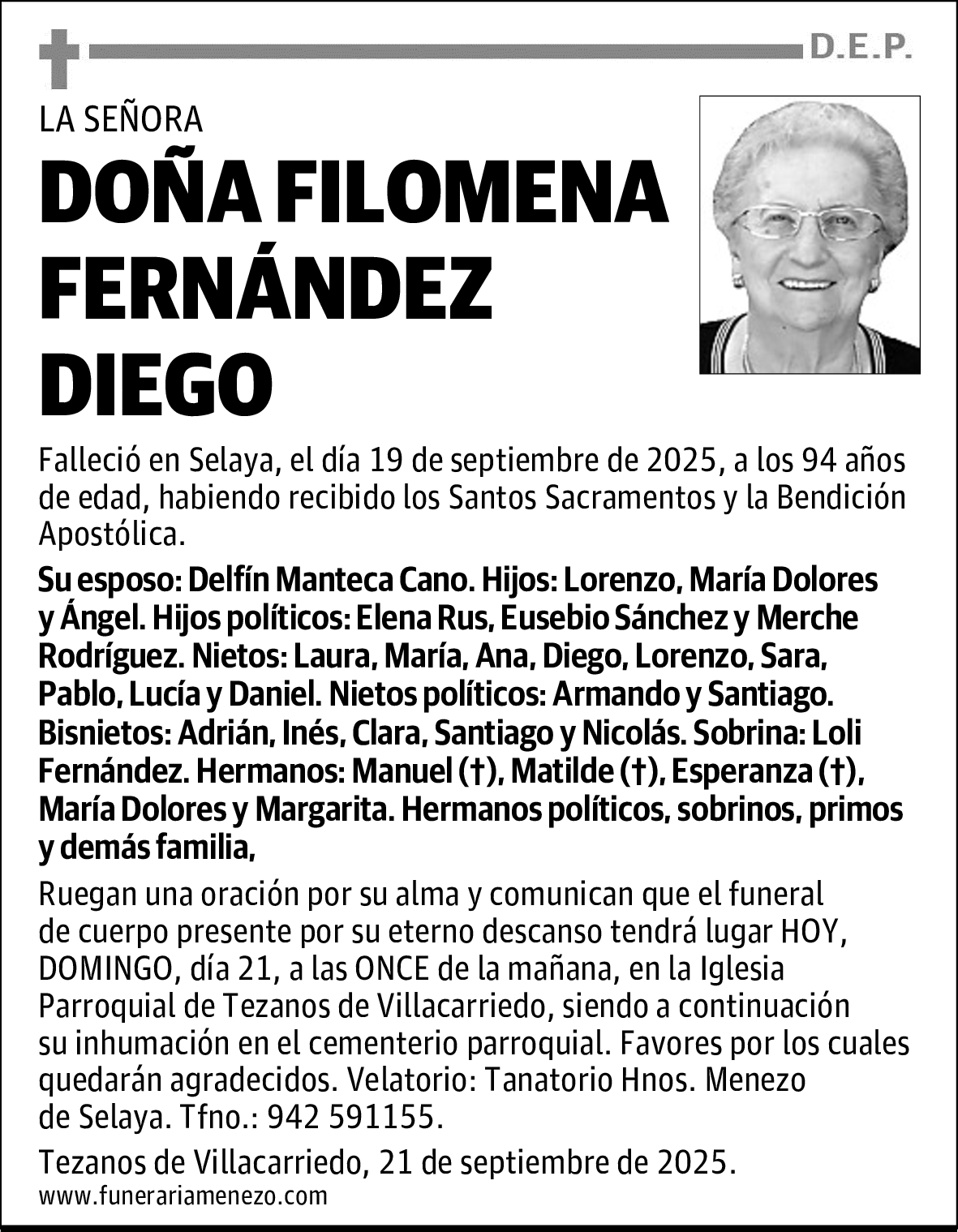 DOÑA FILOMENA FERNÁNDEZ DIEGO