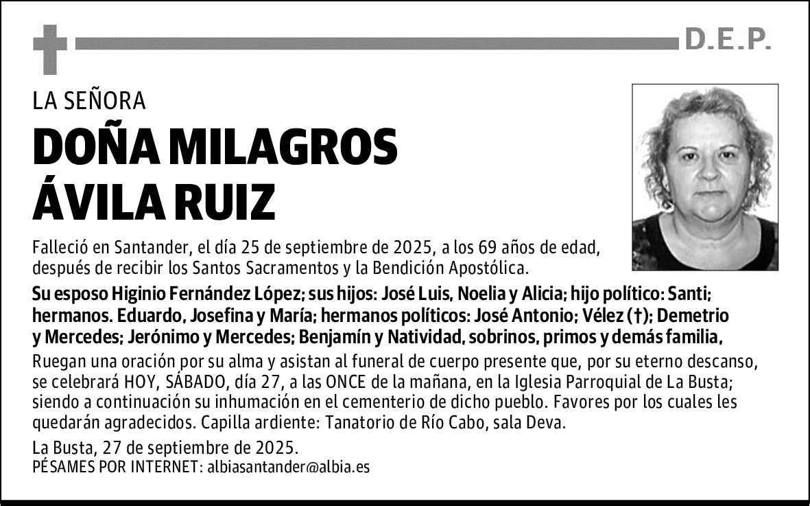 DOÑA MILAGROS ÁVILA RUIZ