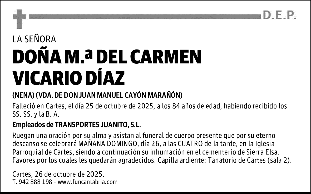 DOÑA M.ª DEL CARMEN VICARIO DÍAZ