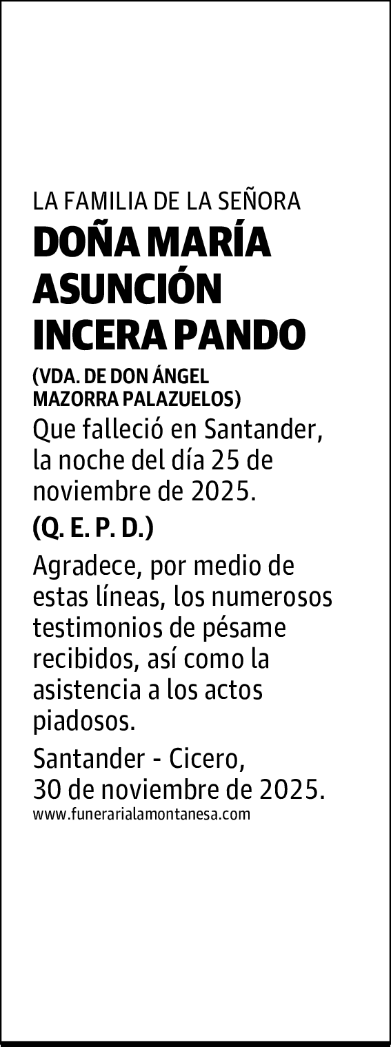 DOÑA MARÍA ASUNCIÓN INCERA PANDO