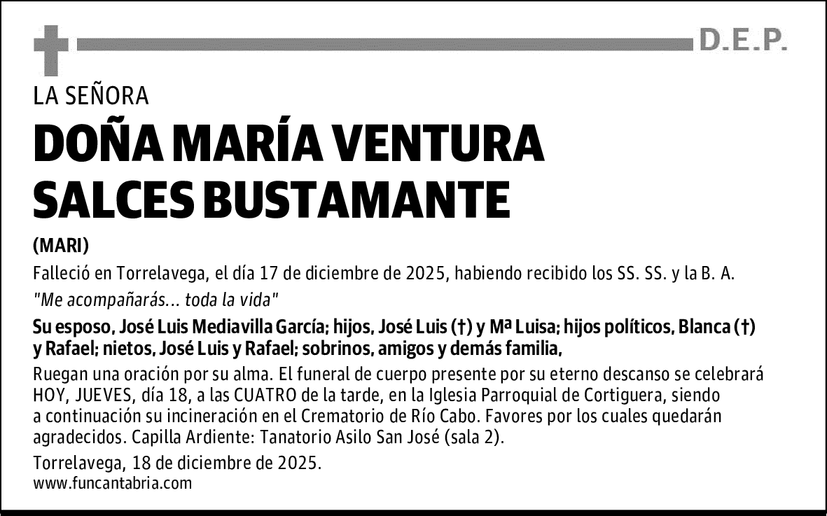 DOÑA MARÍA VENTURA SALCES BUSTAMANTE