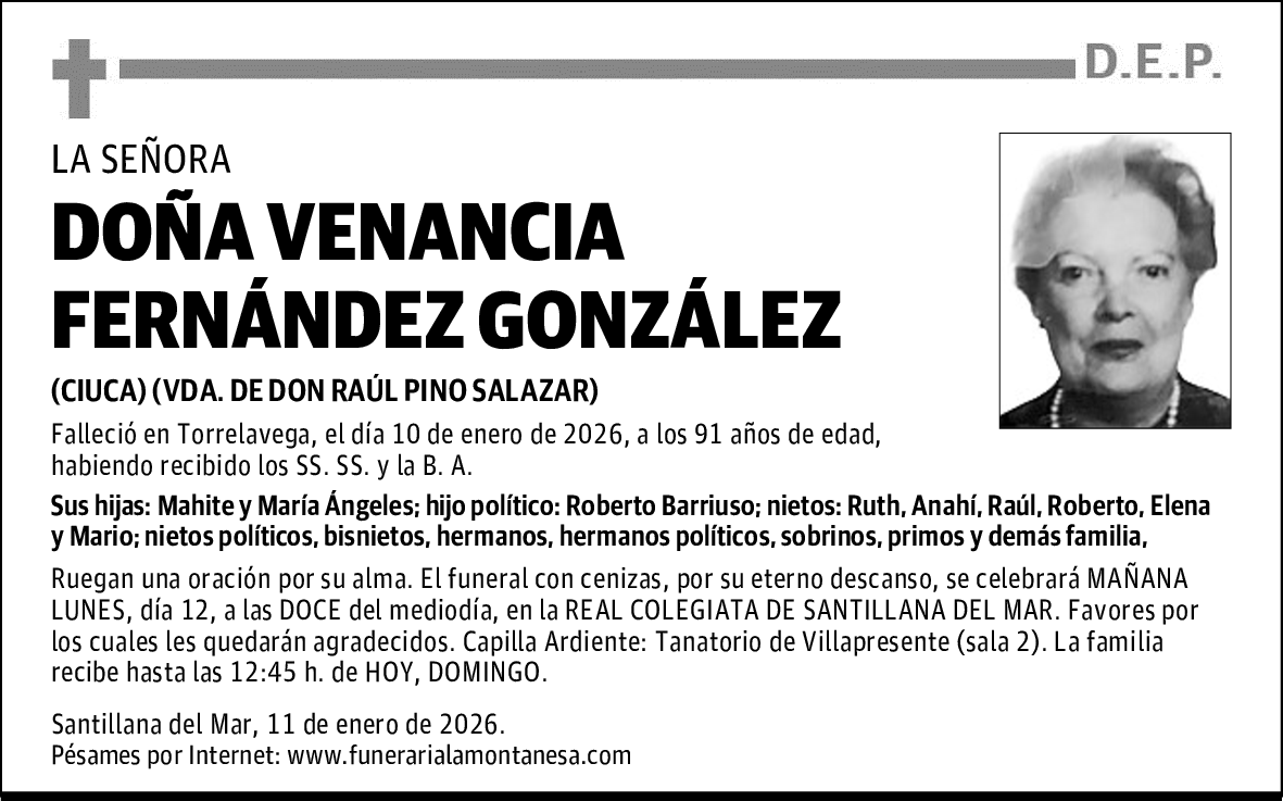 DOÑA VENANCIA FERNÁNDEZ GONZÁLEZ