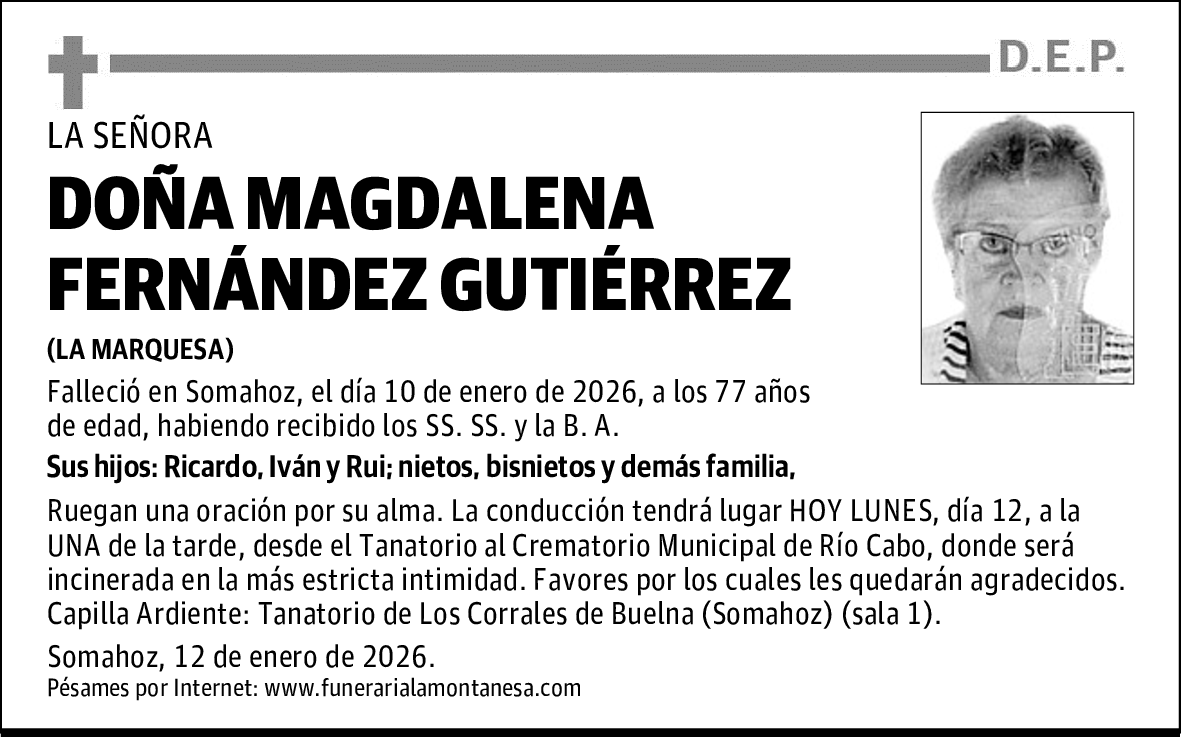 DOÑA MAGDALENA FERNÁNDEZ GUTIÉRREZ