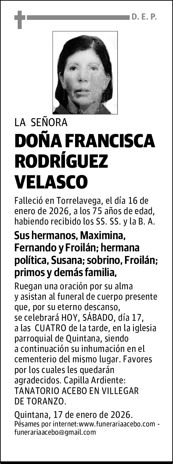 DOÑA FRANCISCA RODRÍGUEZ VELASCO