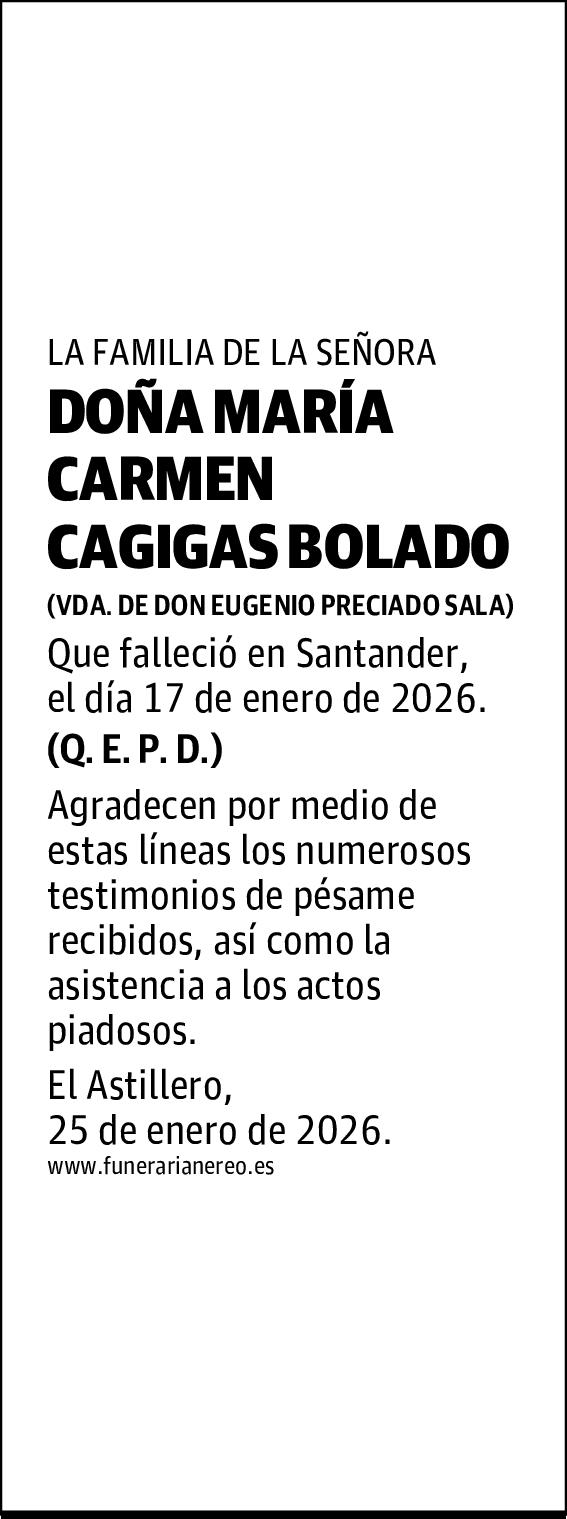 DOÑA MARÍA CARMEN CAGIGAS BOLADO