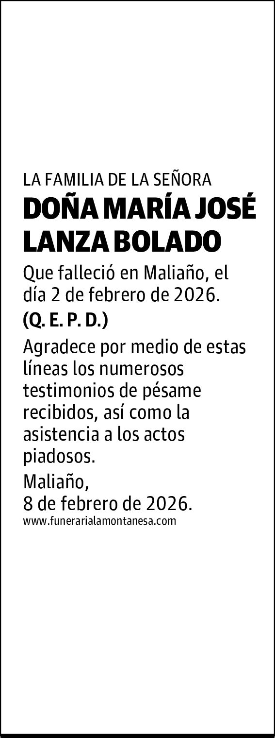 DOÑA MARÍA JOSÉ LANZA BOLADO