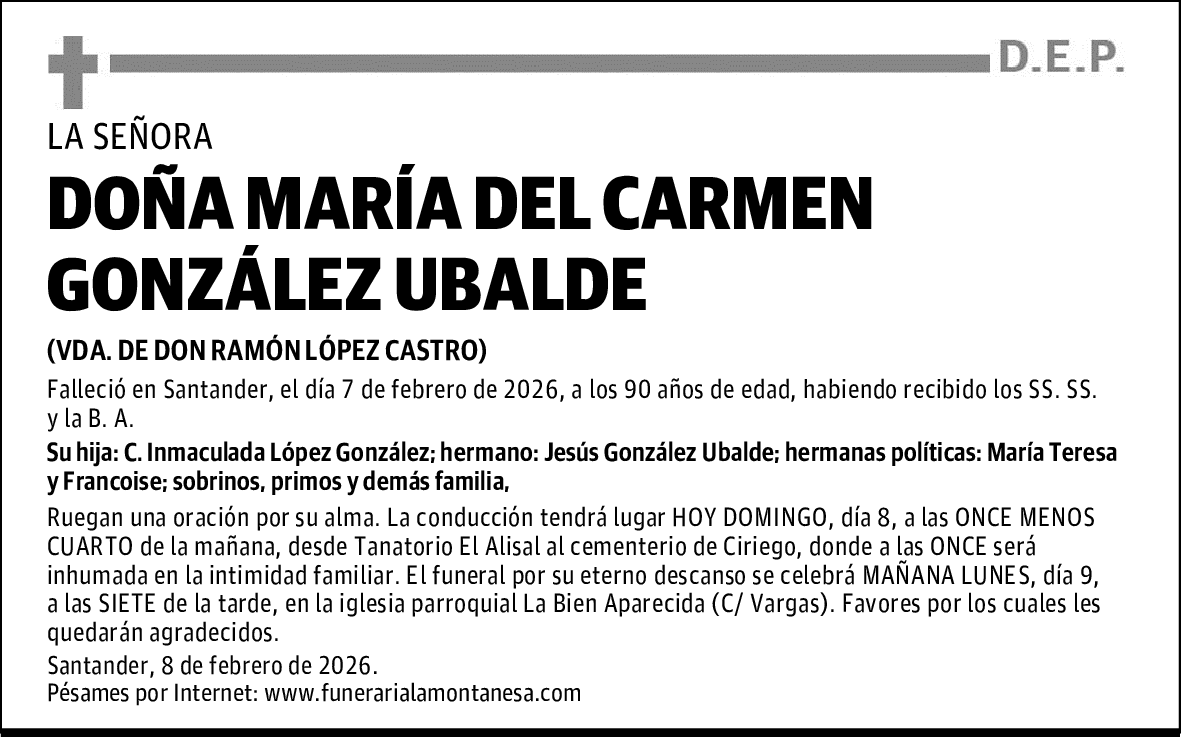 DOÑA MARÍA DEL CARMEN GONZÁLEZ UBALDE