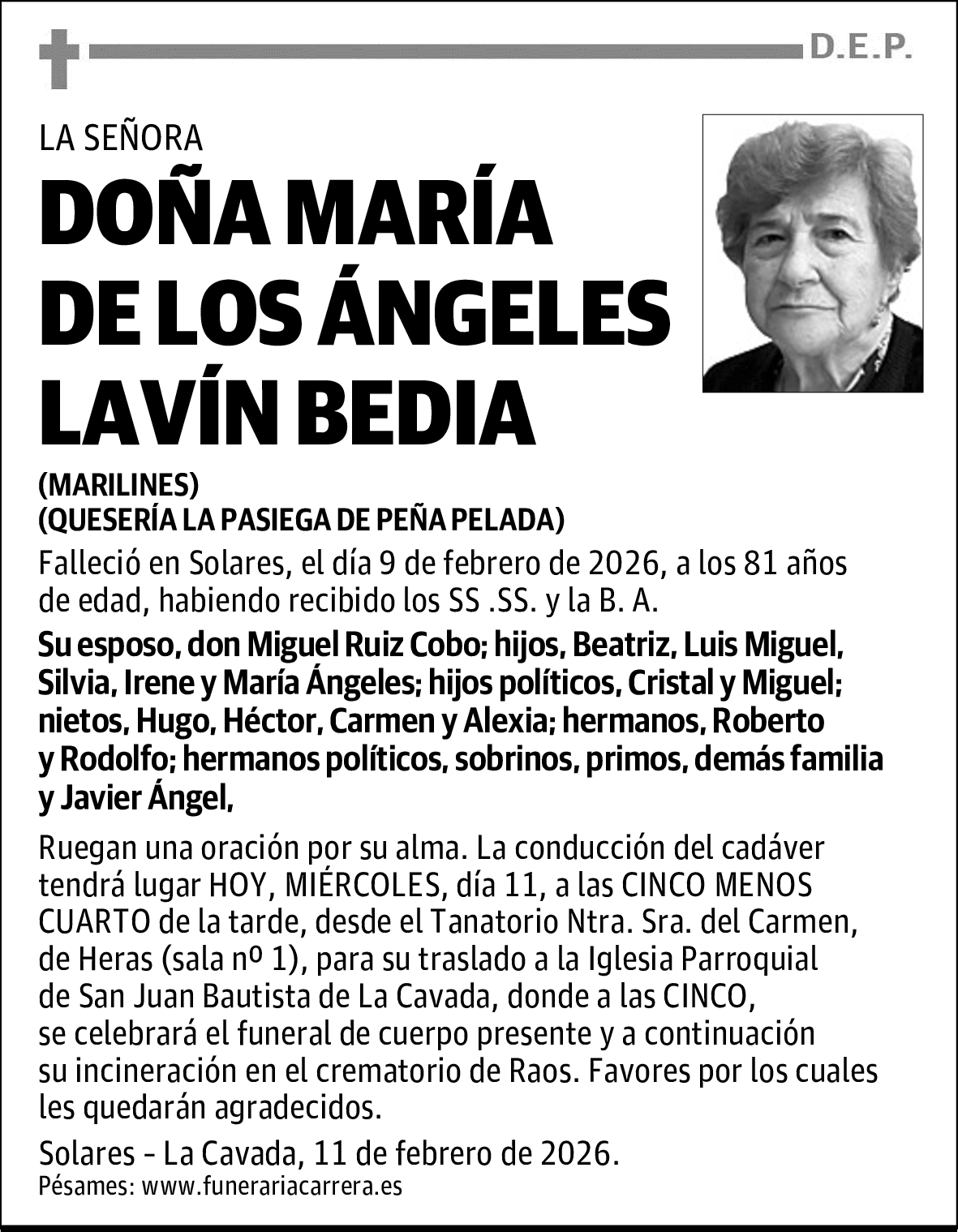 DOÑA MARÍA DE LOS ÁNGELES LAVÍN BEDIA