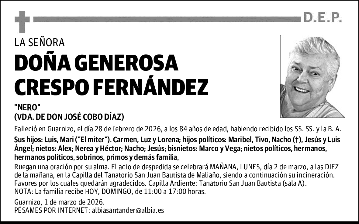 DOÑA GENEROSA CRESPO FERNÁNDEZ